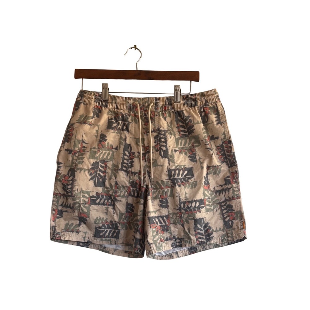 Quiksilver‎ Waterman Mens Tan Abstract Floral Leaf Print Shorts Elastic Waist